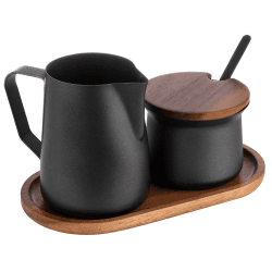 APS 634 Milch- und Zucker-Set, 5-tlg. Set, Akazienholz, Edelstahl, antihaft beschichtet, schwarz Angebot bei HelloDeals