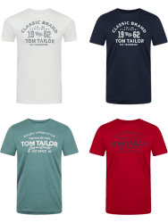 TOM TAILOR Tshirt Herren Baumwolle Regular Fit 4er Pack Set Rundhals Kurzarm Sommer Tee Shirt Logoprint 100% Baumwolle Schwarz Weiß Grün Rot Blau Grau Orange S M L XL XXL 3XL L Dark Blue (10302) Angebot bei HelloDeals
