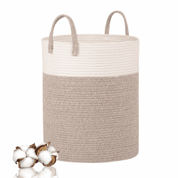 Wäschekorb Geflochten aus Baumwolle, 66L Wäschesammler Groß mit Henkel, Laundry Basket Aufbewahrungskorb Spielzeug, Korb Wäschebox für Wäschekammer Kinderzimmer Wohnzimmer Bad, 45x38cm 66L Beigebraun Angebot bei HelloDeals