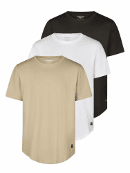 JACK & JONES Tshirt Herren lang geschnitten Set 100% Bio-Baumwolle Regular Fit JJENOA 3er Pack Rundhals Kurzarm Sommer Organic Basic Tee Shirt Schwarz Weiß Beige Grün Grau S M L XL XXL 3XL S Pack 1 (Black/White/Crockery) Angebot bei HelloDeals