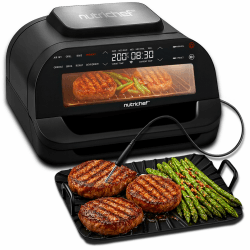NutriChef Elektrogrill mit Heißluftfritteuse – Rauchfreier Tischgrill mit Smart-Thermometer | 7 Kochfunktionen | 6L | Küchengrill Innen Angebot bei HelloDeals