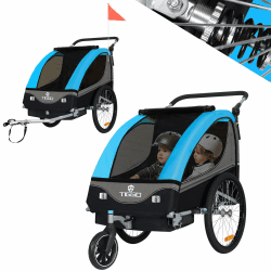 Tiggo S2 Kinderanhänger mit Federung Jogger 2 in 1 Kinder Buggy fahrradanhänger Anhänger 360° Drehbar Blau Angebot bei HelloDeals