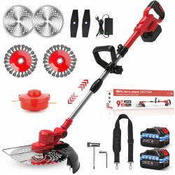 Rasentrimmer mit akku für Makita-Akkus, 21V-4.0Ah mit 2 Akkus und Ladegerät, Freischneider Akku 20000U/min, 4-in-1 Akku rasentrimmer mit 90° schwenkbarer Kopf - für Rasen, Garten, Hof (Rot) Angebot bei HelloDeals