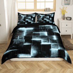 Homewish Schwarz und Grau Weiß Bettbezug Moderne Abstrakte 135x200 Bettwäsche Set 3D Glühende Plaid Komfortbezug Gradient Gitter Bett Set Neon Quadrat Bettwäsche (Schwarz Reversible) Multi 11 135*200+80*80*1 Angebot bei HelloDeals