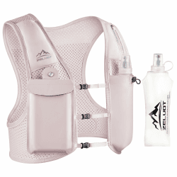 Zelvot Laufweste für Damen und Herren, Europäisches Originalpatent, Verstellbare Brustgurte, Trinkweste Laufen mit 500ml Wasserflasche, Reflektierender Trinkrucksack mit Handyhalterung Rosa XS-S Angebot bei HelloDeals