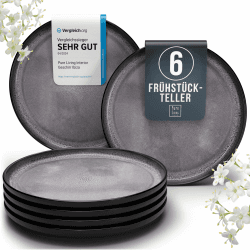 Steingut Frühstücksteller 6 Personen Ibiza TESTSIEGER, Traumhaftes Mediterranes Steingut Dessertteller Set, Kleine Teller, Salatteller - Pure Living in Grau Kleine Teller (6x) Grau Angebot bei HelloDeals