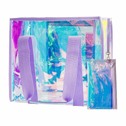 Violett Holografische Handtasche mit Handyfach - Durchsichtige PVC-Tragetasche Stadion-zugelassen & Wasserdicht (1 Stück) Holographisch/Glänzend mit Regenbogeneffekt Angebot bei HelloDeals
