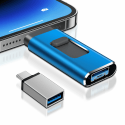 USB Stick für iPhone 128GB, [MFi-zertifizierter] 4-in-1 USB Stick mit Lightnning-Port, USB, USB-C, Micro-USB-Port, USB 3.0 Speicherstick für iPhone/iPad/Android-Handy/Laptop/PC, ohne App(Marineblau) Angebot bei HelloDeals