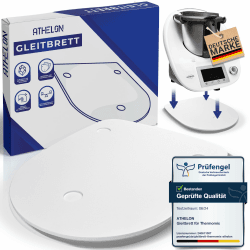 ATHELON® Gleitbrett (weiß) für Thermomix TM5 & TM6 [aus hochwertigem Acrylstein] - rutschfestes Rollbrett mit ergonomischen Griffmulden - Unterlage & Gleiter für den Vorwerk Thermomix Angebot bei HelloDeals