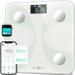 RunSTAR Körperfettwaage, Personenwaage Digitale mit großem Display, Analysator für 13 essentielle Körperwerte, mit App-Synchronisierung - Weiß Angebot bei HelloDeals