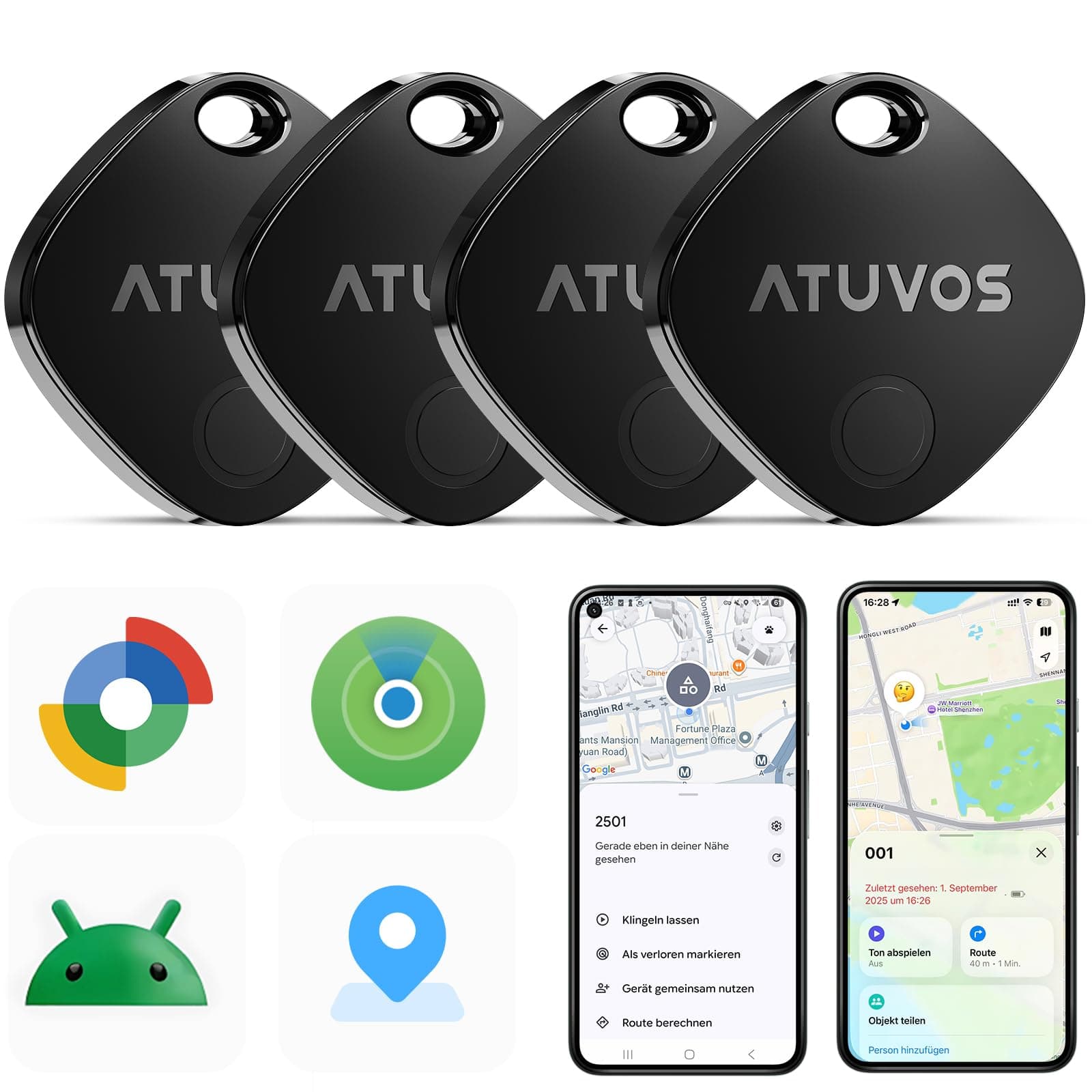 ATUVOS Air Tag Pro Smart Tags Tracker für Android & iOS, Neu Dual-System Schlüsselfinder kompatibel mit Google Mein Gerät finden or Apple Wo ist? App, Smarttag Key Finder für Gepäck, Koffer, 4er Pack. Air Tag Pro/ Schwarz 4 Pack Schwarz Angebot bei HelloDeals