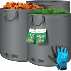 KESSER® Gartensack 3x 272L Set Laubsack Gartenabfallsack inkl. Handschuhe - Selbststehend 4 Griffe Stabil Robust & Faltbar - Laubsäcke Rasenschnitt Gartensäcke für Gartenabfälle Grünschnitt Anthrazit 272 l 3er Pack Anthrazit Angebot bei HelloDeals
