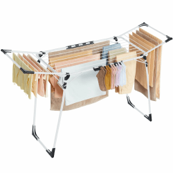 SONGMICS Wäscheständer, Standtrockner 52,5 x 173 x 96,5 cm, Flügelwäscheständer, Flügelwäschetrockner platzsparend, mit Sockenhalter, Metall, für Kleidung, Handtücher, Wäsche, weiß LLR518W01 Weiß Standard-Modell Angebot bei HelloDeals