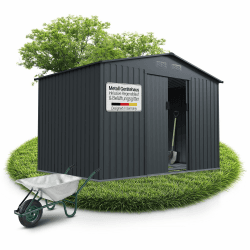 Juskys Geräteschuppen Metall XL – Gartenhaus & Gerätehaus mit Schiebetür, Fundamentrahmen & Schloss, wetterfester Gartenschrank zur Aufbewahrung – Dunkelgrau Dunkelgrau XL Angebot bei HelloDeals