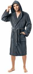 NY Threads Herren Ny Threads Hooded Bathrobe Bademantel mit Kapuze aus Fleece (1er Pack) L Grau Angebot bei HelloDeals