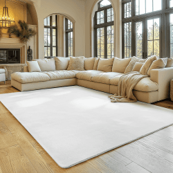 SIMPEX Teppich Wohnzimmer Weiss 240x340 cm Kurzflor Teppich Waschbar, weich & rutschfest, modern einfarbiges Design für Wohnzimmer, Küche Schlafzimmer, & Kinderzimmer 240 x 340 cm (Rechteckig) Weiß Angebot bei HelloDeals