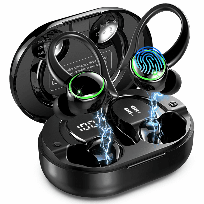 2026 Bluetooth Kopfhörer Sport, Kopfhörer Kabellos Bluetooth 5.4 Hi-Fi Stereo, 50 Std In Ear Kopfhörer mit ENC Noise Cancelling und 4 HD Mics, LED-Anzeige, IP7 Wasserdicht Kabellose Ohrhörer mit USB-C Dunkelschwarz Angebot bei HelloDeals