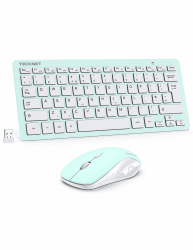 TECKNET Kabelloses Tastatur Maus Set, Deutsch QWERTZ Layout, 2.4 GHz Funk Mini Tastatur Mouse, 15m Reichweite Verbindung, Wireless Leise Funktastatur mit Maus für PC, Laptop, Smart TV, Grün Angebot bei HelloDeals