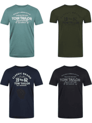 TOM TAILOR Tshirt Herren Baumwolle Regular Fit 4er Pack Set Rundhals Kurzarm Sommer Tee Shirt Logoprint 100% Baumwolle Schwarz Weiß Grün Rot Blau Grau Orange S M L XL XXL 3XL L Woodland Green (10373) Angebot bei HelloDeals