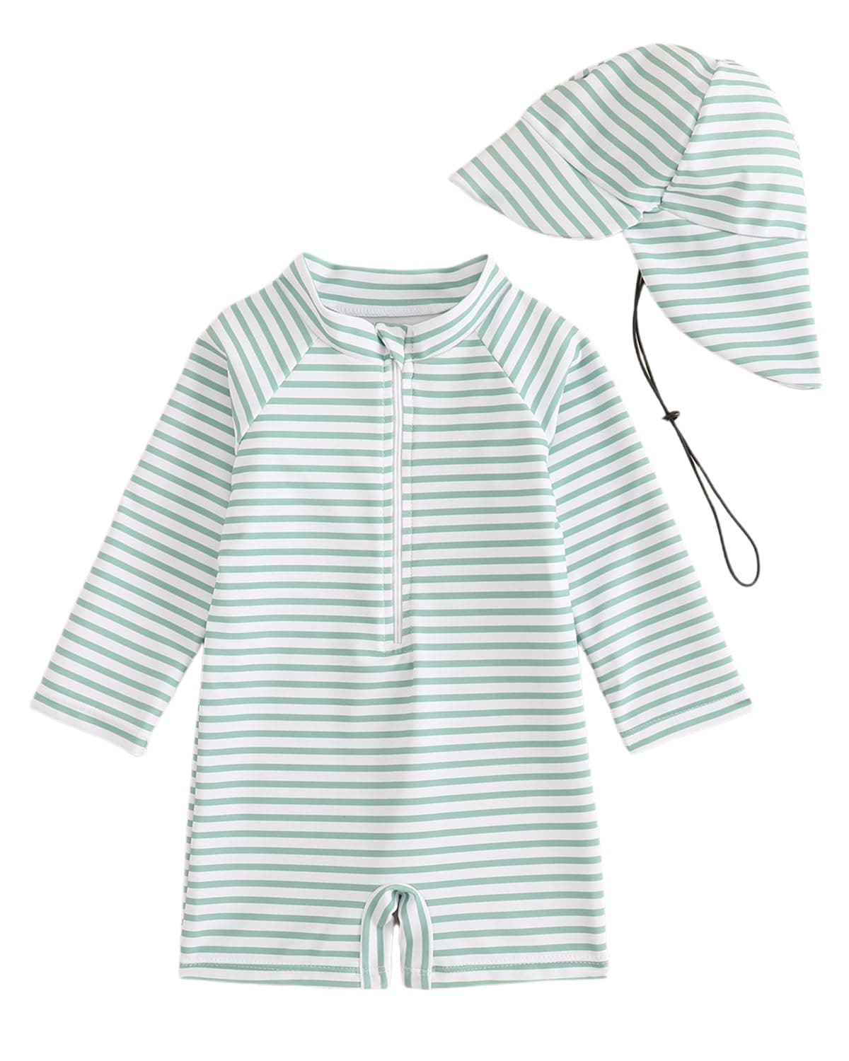 UV Kleidung Baby Badeanzug mit Hut Gr 62-98, Langarm UV Schutzkleidung Schwimmanzug Neugeborene Mädchen Junge, Kleinkind Einteiliger UV Badebekleidung Shirt Grüner Streifen 6-12 Monate Angebot bei HelloDeals