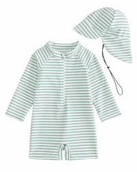 UV Kleidung Baby Badeanzug mit Hut Gr 62-98, Langarm UV Schutzkleidung Schwimmanzug Neugeborene Mädchen Junge, Kleinkind Einteiliger UV Badebekleidung Shirt Grüner Streifen 6-12 Monate Angebot bei HelloDeals