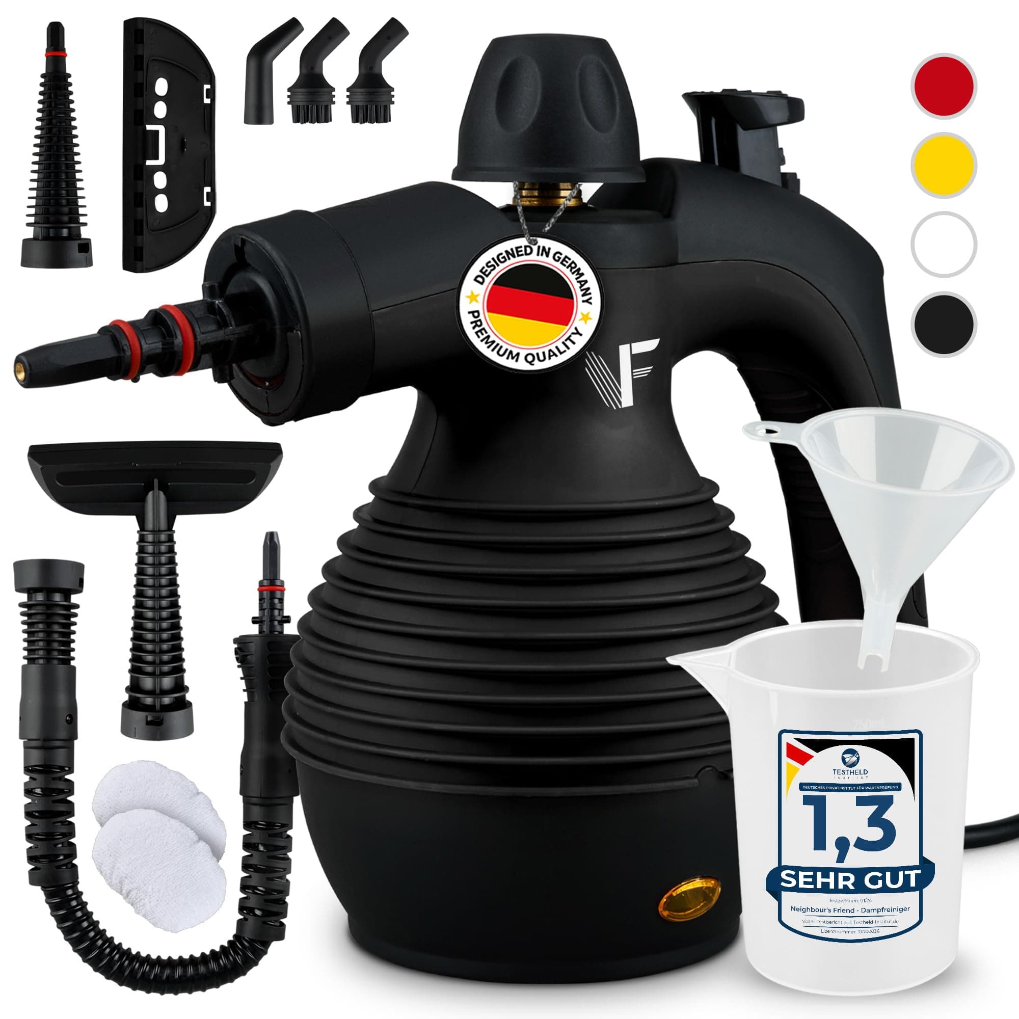 Neighbour's Friend® Dampfreiniger Neues Modell – Leistungsstarker Hand Steam Cleaner, 3,5 Bar Druck, 4m Kabel, 350ml Tank I Handdampfreiniger für Auto, Werkstatt, Haushalt & Fensterreinigung Dampfreiniger - Schwarz Angebot bei HelloDeals