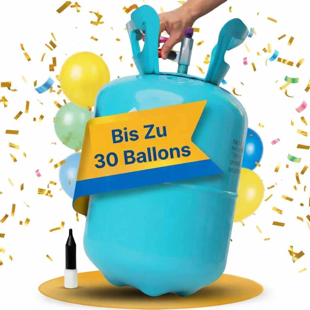 Ballongas [für 30 Luftballons]– Helium Balloon Gas für bis zu [30 Luftballons] – Ballongas - Helium Gasflasche klein inkl. STAHLMANN ® Informationsblatt Angebot bei HelloDeals