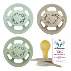 nip - Cherry Green | 0-6 Monate | 4er Pack | Kirschform | Stillfreundlicher, kiefergerechter Babyschnuller aus Naturkautschuk. Nachhaltiger Schnuller aus natürlichen Rohstoffen, Hellgrün/Braun hellgrün/braun Größe 1 (0-6 Monate) Angebot bei HelloDeals