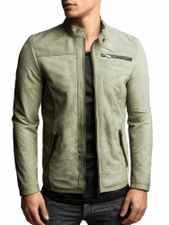 Crone Epic Herren Lederjacke Cleane Basic Leder Jacke in vielen Varianten und Farben XL Light Military Green (Nubukleder) Angebot bei HelloDeals