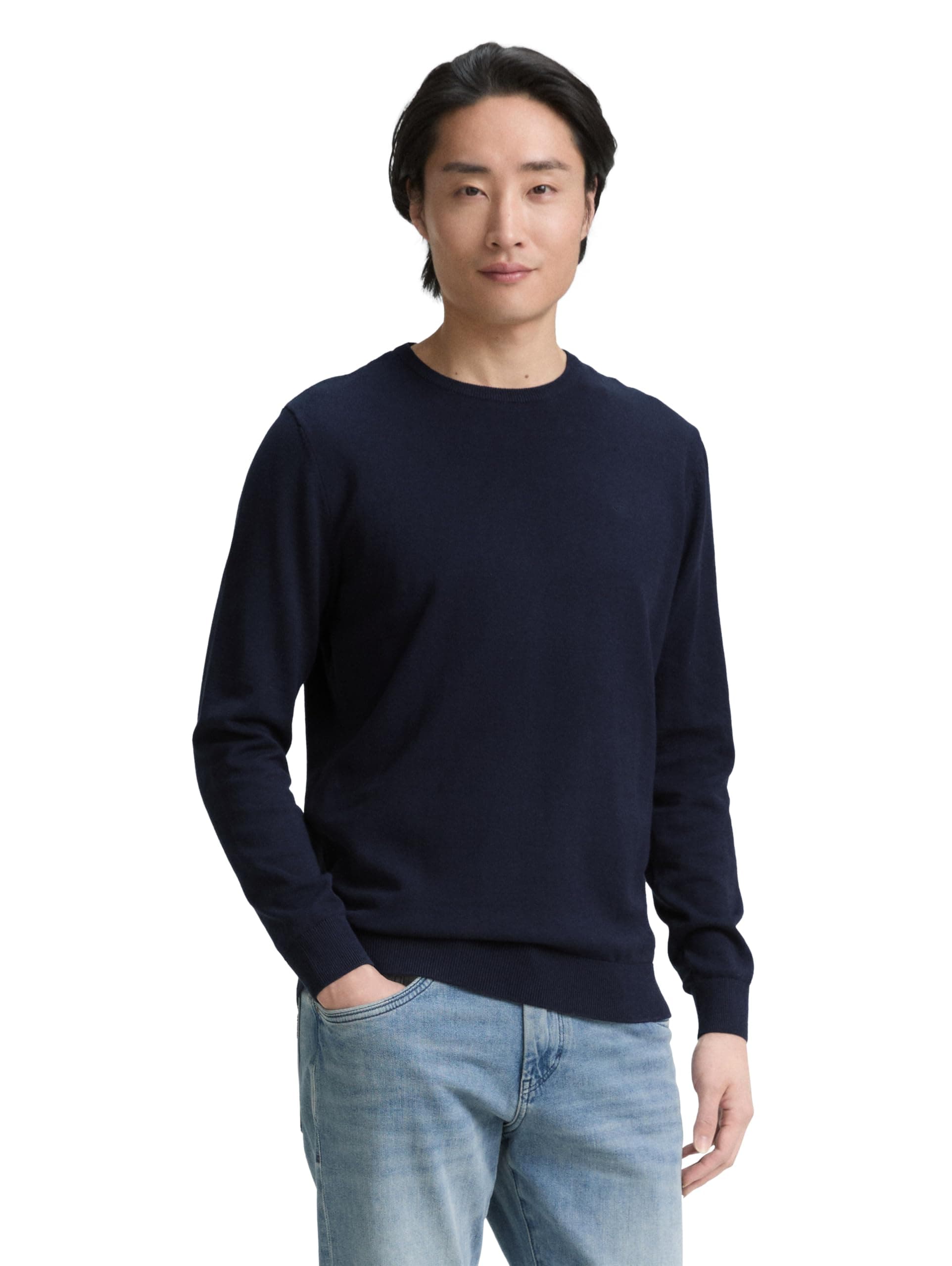 TOM TAILOR Herren Strickpullover mit Crewneck L 13160 - Knitted Navy Melange Angebot bei HelloDeals