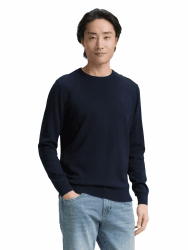 TOM TAILOR Herren Strickpullover mit Crewneck L 13160 - Knitted Navy Melange Angebot bei HelloDeals
