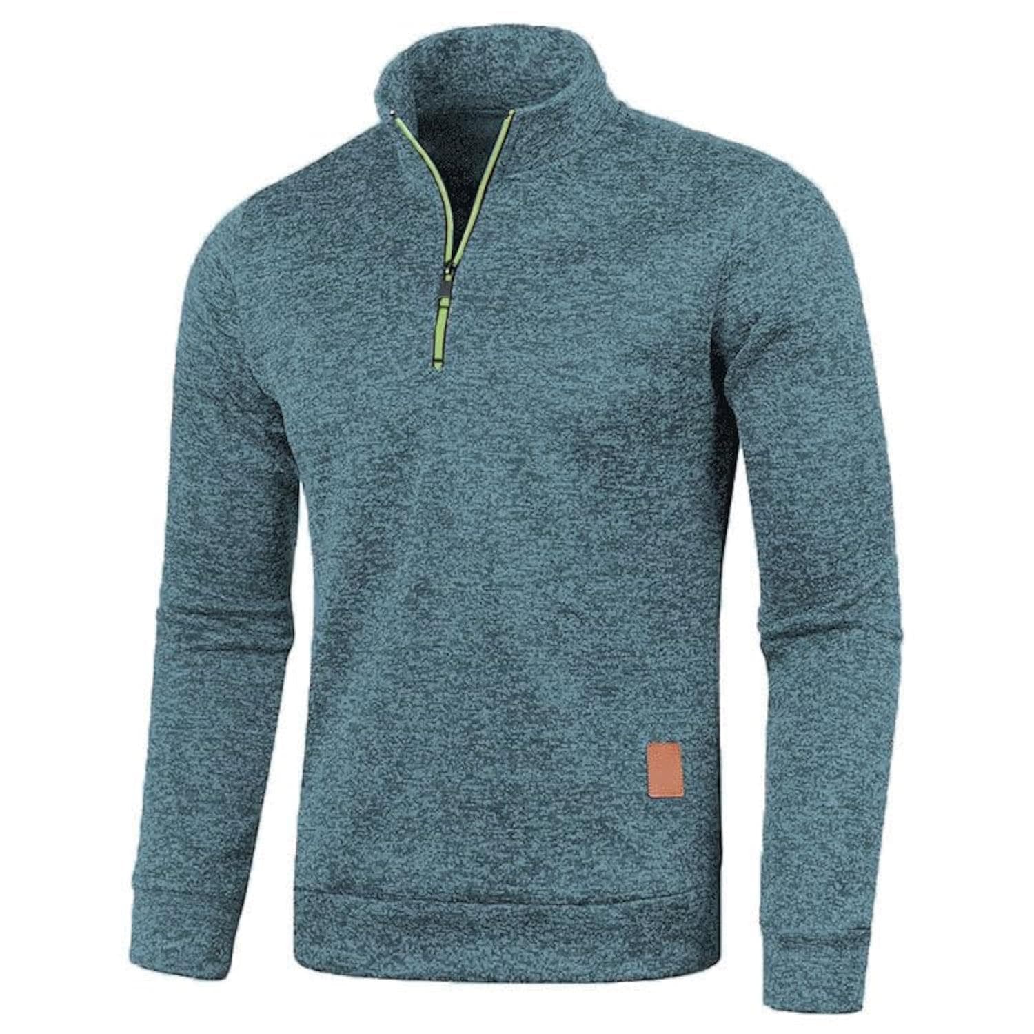 Half Zip Pullover Herren Ohne Kapuze Männer für Solid Arbeitspullover Oversize Winter Sport Arbeitspullover Sweater Men Alphanumerisch XXL Denim Blue Angebot bei HelloDeals