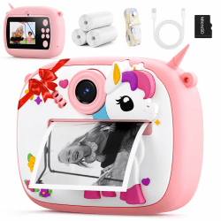 Sofortbildkamera Kinderkamera mit Sofortdruck,1080P Kinder Kamera mit Fotos Drucken,32GB Karte und 3 Rollen Druckpapier, Kinder Geschenke für Jungen Mädchen 3-12 Jahren Rosa Angebot bei HelloDeals