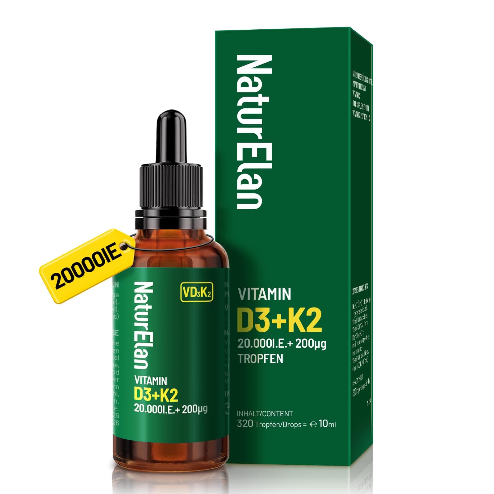 Vitamin D3 K2 hochdosiert Tropfen - 20000I.E. + Vitamin K2 MK7 200 mcg pro Dosis, Vegetarische, Ohne Zusätze, Laborgeprüft 1 Pack Angebot bei HelloDeals