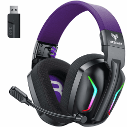 WESEARY WG1 Bluetooth Headset, 2,4G Wireless Gaming Headset mit Mikrofon für PS5, PS4, PC, Switch, Mac, Faltbarer Surround Sound Noise Cancelling Kopfhörer mit LED Licht, Über 50 Stunden Akkulaufzeit Königspurpur Angebot bei HelloDeals