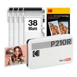 KODAK Mini 2 Retro 5,3 x 8,6 cm tragbarer Fotodrucker, 38 Blatt, Bluetooth-Smartphone-Drucker für iPhone und Android, sofortige Farbdrucke, 4-Pass-Farbsublimation weiß 54 x 86 mm - 38 Blatt Angebot bei HelloDeals