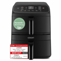 COSORI Airfryer | Turbo Tower Compact | Heißluftfritteuse 2 Kammern Keramikbeschichtung | 8,6L Double Stack mit mehreren Lüfterstufen | 2700W| Schwarz | DC861 8,6 L Schwarz Angebot bei HelloDeals