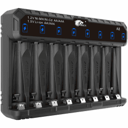 IMREN Lithium AA AAA Batterieladegerät, 1.5 V Lithium & 1.2 V NiMH/NiCD Wiederaufladbares AA AAA Batterieladegerät, 5 V 2 A USB-C Eingang Schnellladefunktion (8 Slots) Angebot bei HelloDeals