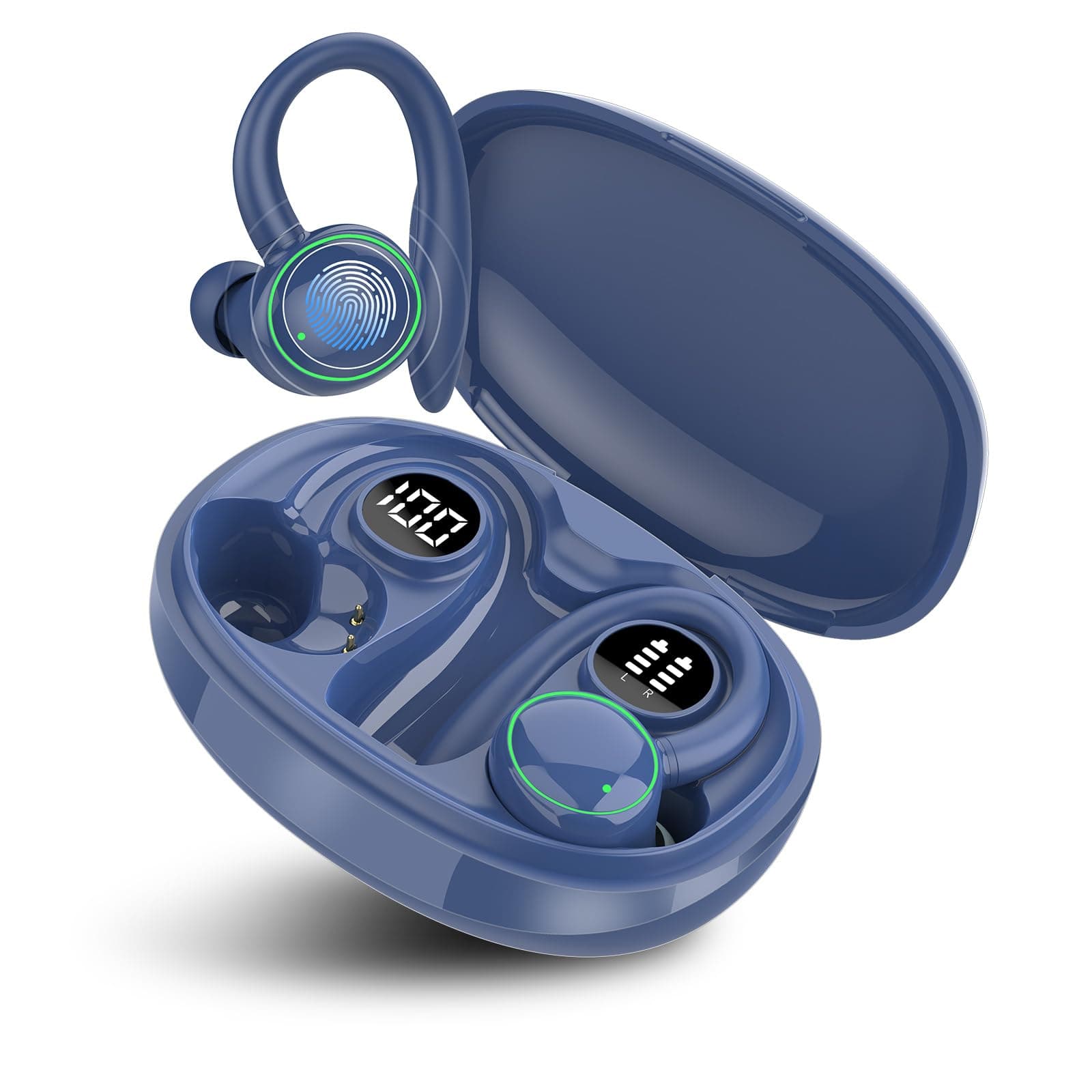 PEFUPEW Bluetooth Kopfhörer Sport, Kopfhörer Kabellos Bluetooth 5.3 mit 4 Mic, In Ear Kopfhörer ENC Noise Cancelling, HiFi Stereo Ohrhörer LED-Anzeige, 48 Std Spielzeit, IP7 Wasserdicht (Dunkelblau) Angebot bei HelloDeals