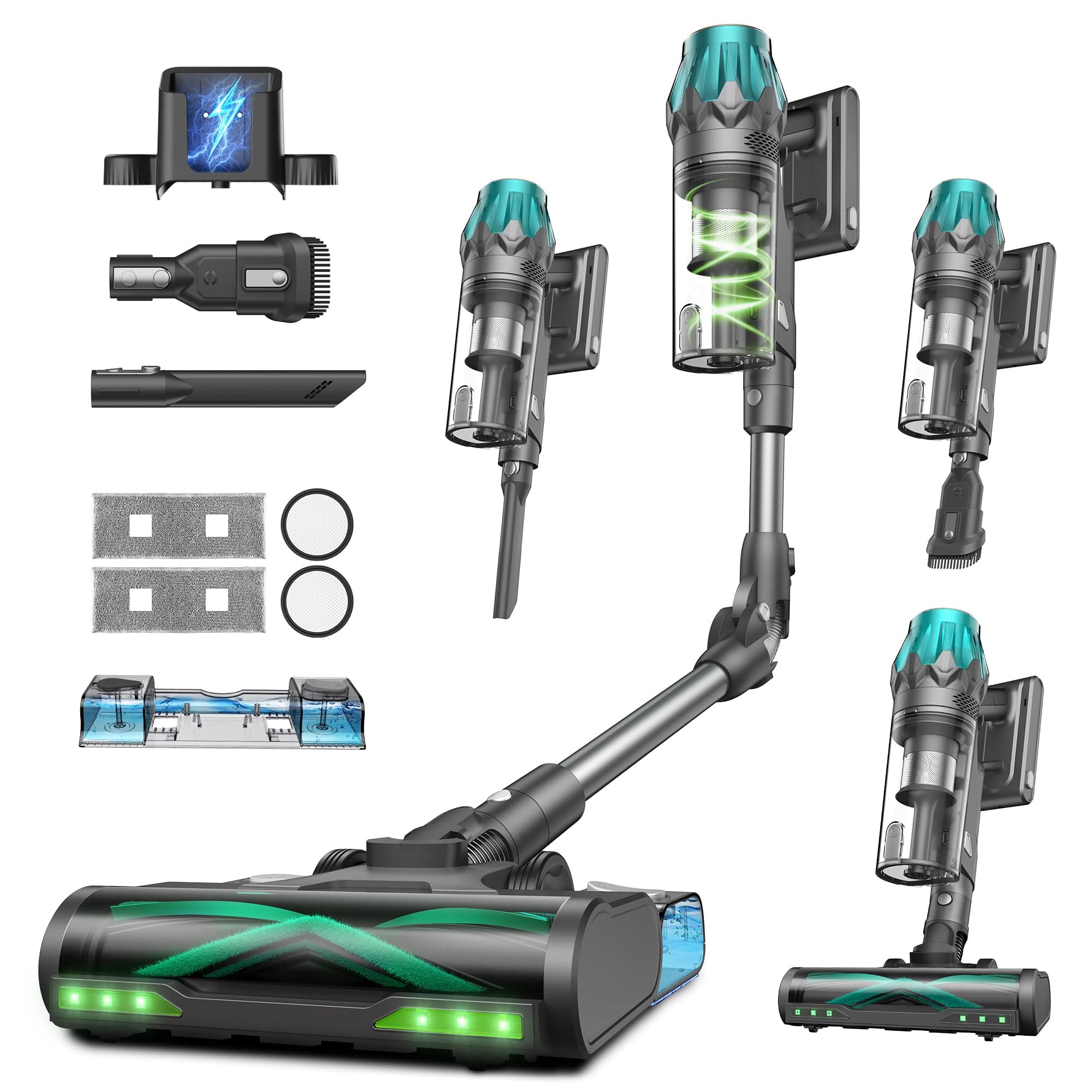 Vexilar Akku Staubsauger 55KPa/600W/60Min, Staubsauger Kabellos mit Flex-Gelenk, Green LED, Touchscreen, Selbststehend, Anti-Tangle, 1,5L Staubsauger mit wischfunktion für Hartböden (Saphirblau) Angebot bei HelloDeals