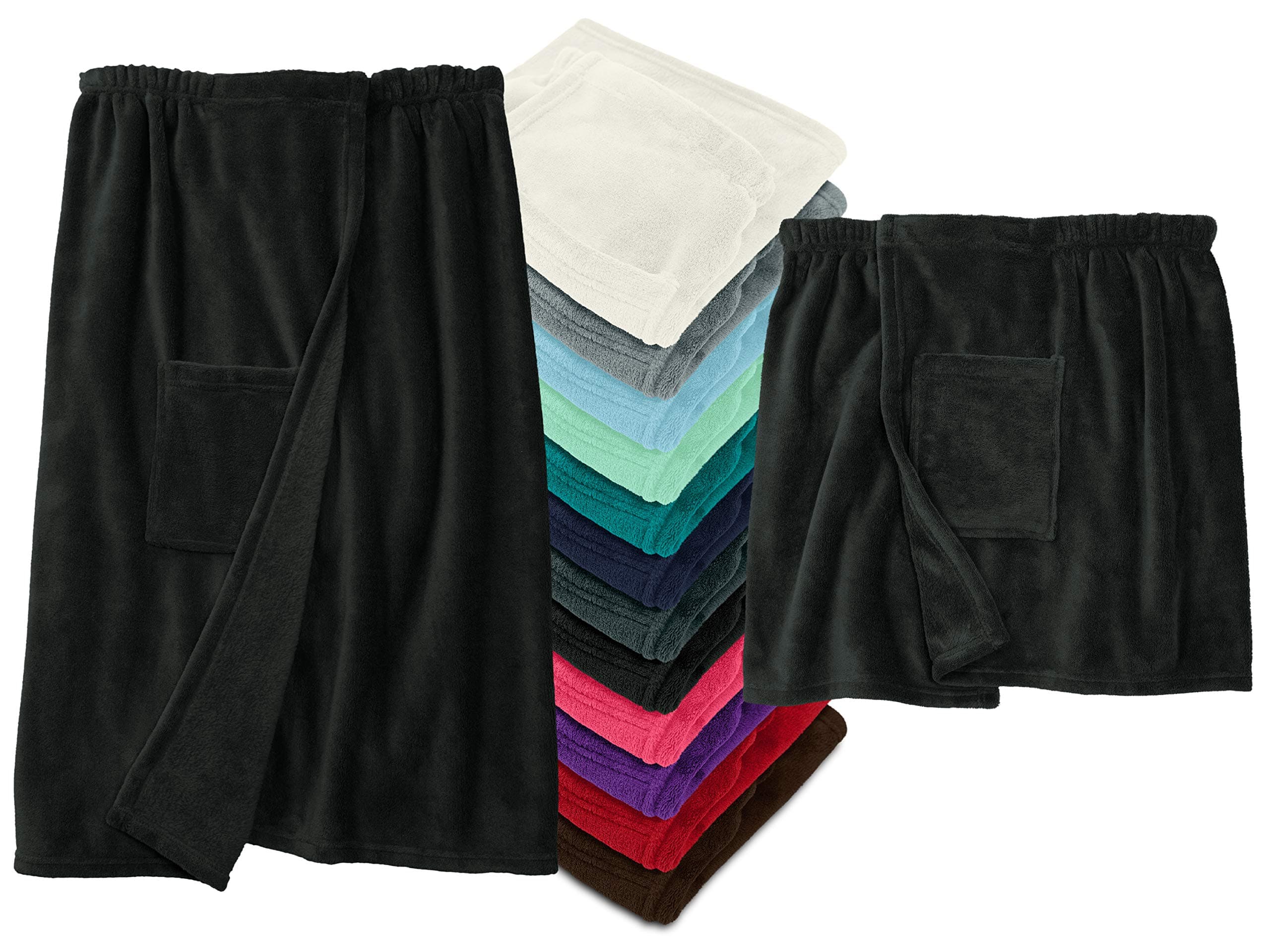 npluseins Sauna Kilt mit Klettverschluss - Damen und Herren - Kuschel Fleece 777.991, Damen S/M, schwarz Angebot bei HelloDeals