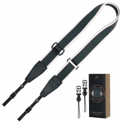 Padwa Lifestyle Verstellbarer Gestreift Kameragurt - 1,5“ Kopf-Kameragurte aus Rindsleder für Fotografen, Verstellbarer Nacken-, Schulter- und Crossbody-Gurt mit Schnellverschluss für alle Kameras B# - Grün-weiß Gestreift Extra Lang Verstellbar 38~66" Angebot bei HelloDeals