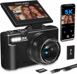 5K Digitalkamera 75MP Kamera – Kompaktkamera für Fotografie & Vlogging mit WLAN, 64GB Karte, 18X Digitalzoom, 3,0" LCD 180° Selfie Klappdisplay, Reise Kamera für YouTube Anfänger Erwachsene (Schwarz) black-a1 Angebot bei HelloDeals