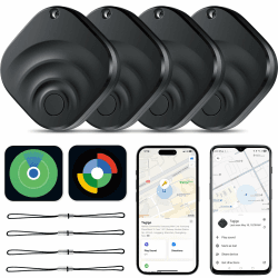 TIMU 4er Pack Dual-System GPS Tracker Android & iOS, Schlüsselfinder kompatibel mit Google Find Hub und Apple Find My, Air Tracker Smart Tag für Schlüssel/Gepäck/Koffer/Taschen (4 schwarz) Schwarz 4 Angebot bei HelloDeals