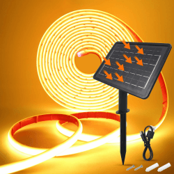 24V Solar COB Neon Band, 8 Modi Lichtband Außen IP68 Lichterkette Selbstklebend, 320LEDs/m Superheller COB LED Stripe Cuttable LED Streifen für Terrasse, Innenhof (Warmweiß，10m) Warmweiß 10m Angebot bei HelloDeals