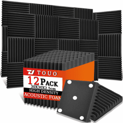 Akustikplatten, schalldichte Schaumstoffplatten für die Wand, 30,5 x 30,5 x 2,5 cm, schwer entflammbarer Keil-Akustikschaum, hochdichter schallabsorbierender Schaumstoff für Heimstudio, Schwarz 2.5 cm Dicke, 12 Stück Schwarz Angebot bei HelloDeals