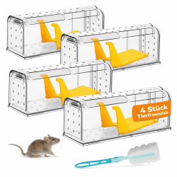 Mausefalle Lebend 4er Pack, Lebendfalle Maus, Wiederverwendbar, Tierfreundliche, Hochsensitive Quick Release, Kontakt mit Mäusen vermeiden - Gartenzubehör(4, Transparent) 4-Stück Transparent(4) Angebot bei HelloDeals