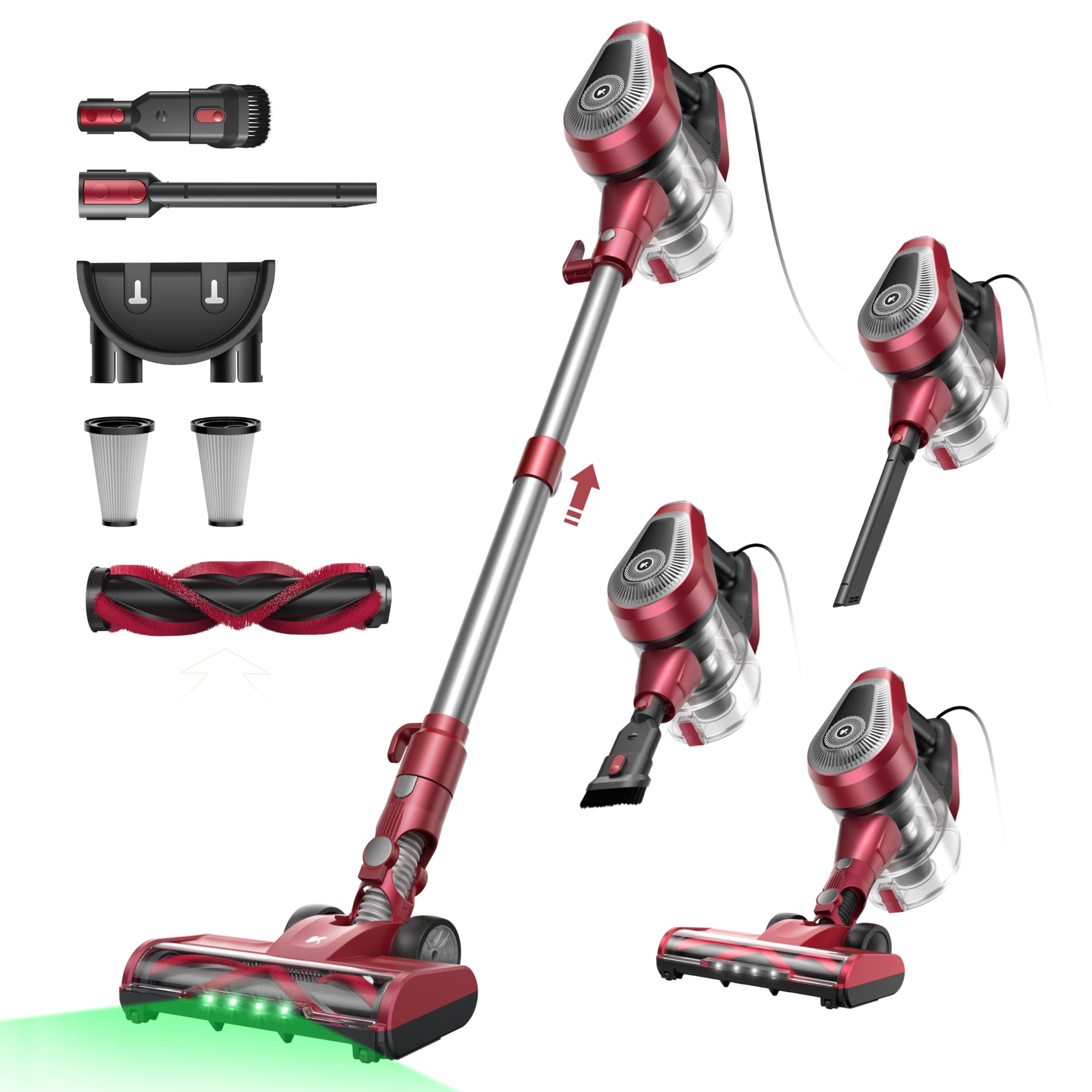 Vexilar C8 Staubsauger mit Kabel, 60KPa & 600W Starke konstante Saugkraft, Staubsauger beutellos, 7m Kabel, Selbststehend, Anti-Tangle-Bürste, Handstaubsauger für Tierhaare, Fugen & Hartböden Weinrot Angebot bei HelloDeals