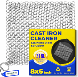 Amagabeli Gusseisen-Reiniger, Rechteckiger Kettennetz-Schrubber mit Aufhängering, Geschirrtuch, Edelstahl-Kettennetz-Schrubber für Bratpfanne, Wok, Pfanne und Töpfe Angebot bei HelloDeals
