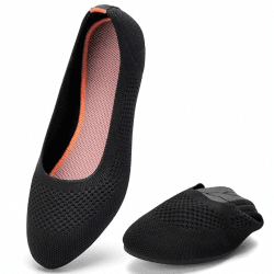Puxowe Damen Strick-Ballerinas mit Rundkappe Flache Slip-On Schuhe Superweich für Komfort Bequem für Spaziergänge Niedriger Keilabsatz Lässiger Stil 41 EU Schwarz Orange Angebot bei HelloDeals